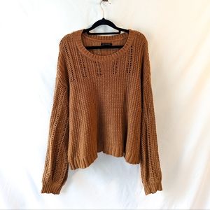 American Eagle Brown Chunky Knit Cropped Balloon Sleeve Sweater Womens Large